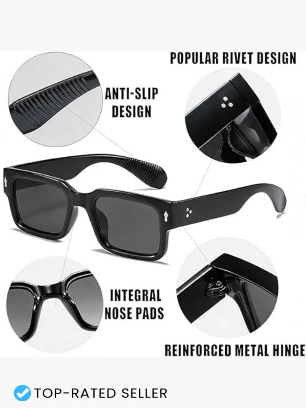 Square Thick Frame Sunglasses Retro UV400 Protection Unisex Trendy